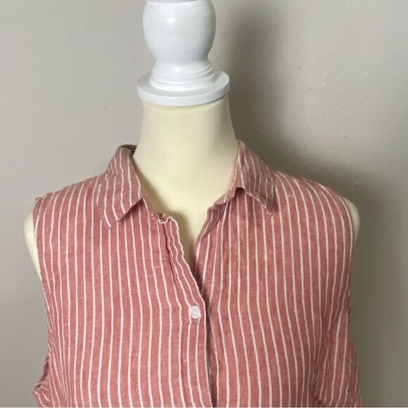 BeachLunchLounge Linen Blend Red & White Striped Button Up Shirt Dress Womens XL - Picture 6 of 16